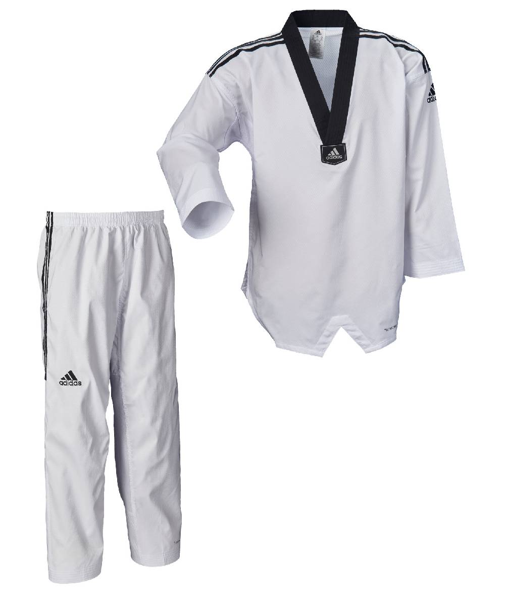 Ju Sports adidas Taekwondoanzug, adi Fighter Eco mit Streifen, schwarzes Revers