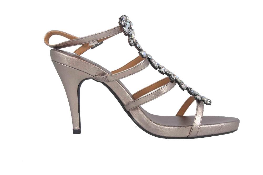 J.Reneé Metallic Nappa/Rhinestones Sandaletten in Übergrößen Taupe Evadine Taupe Metallic große Damenschuhe Hotsell
