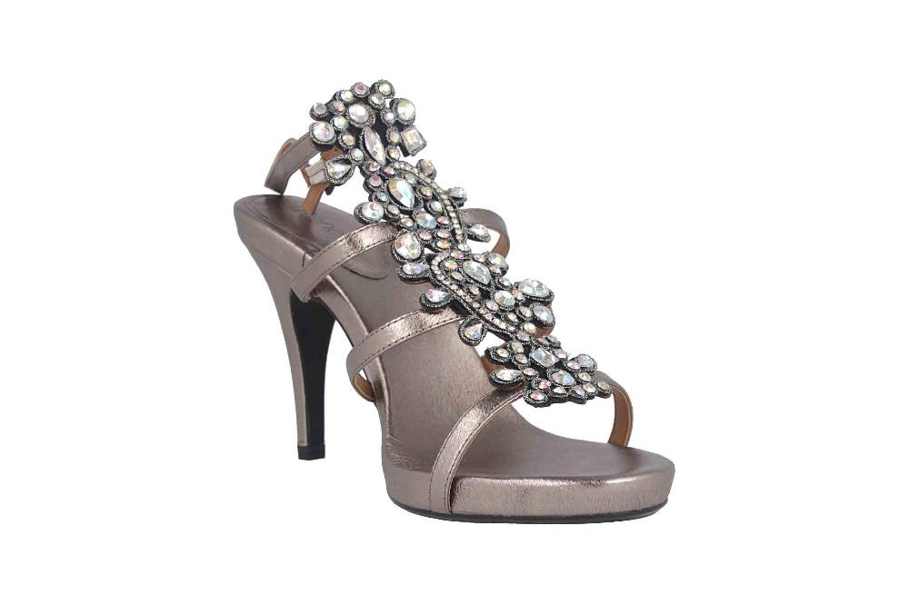 J.Reneé Metallic Nappa/Rhinestones Sandaletten in Übergrößen Taupe Evadine Taupe Metallic große Damenschuhe Hotsell