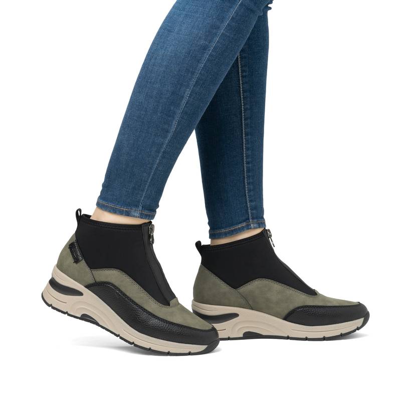 Rieker Artikelnummer N9362-54 Rieker Damen Slipper urbanschwarz-khaki Schlussverkauf