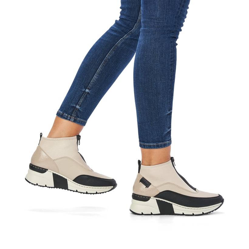 Rieker Artikelnummer N6352-60 Rieker Damen Sneaker High hellbeige-schwarz Meist gekauft