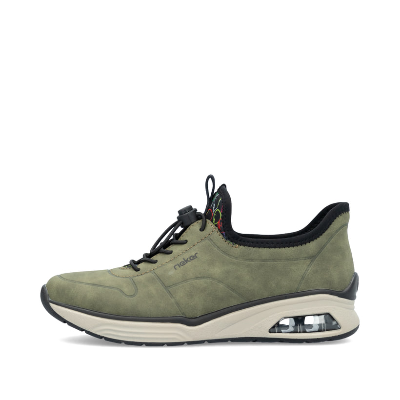 Rieker Artikelnummer M5651-54 Rieker Damen Slipper khaki-schwarz
