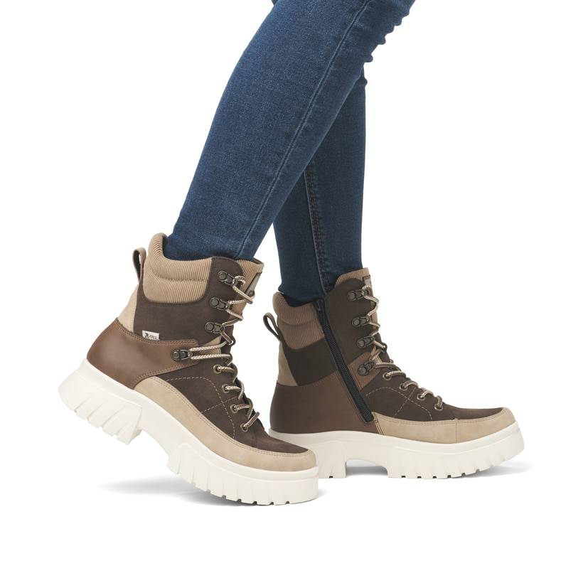Rieker Artikelnummer W1871-25 Rieker Damen Schnürstiefel holzbraun-lehmbeige Meist gekauft