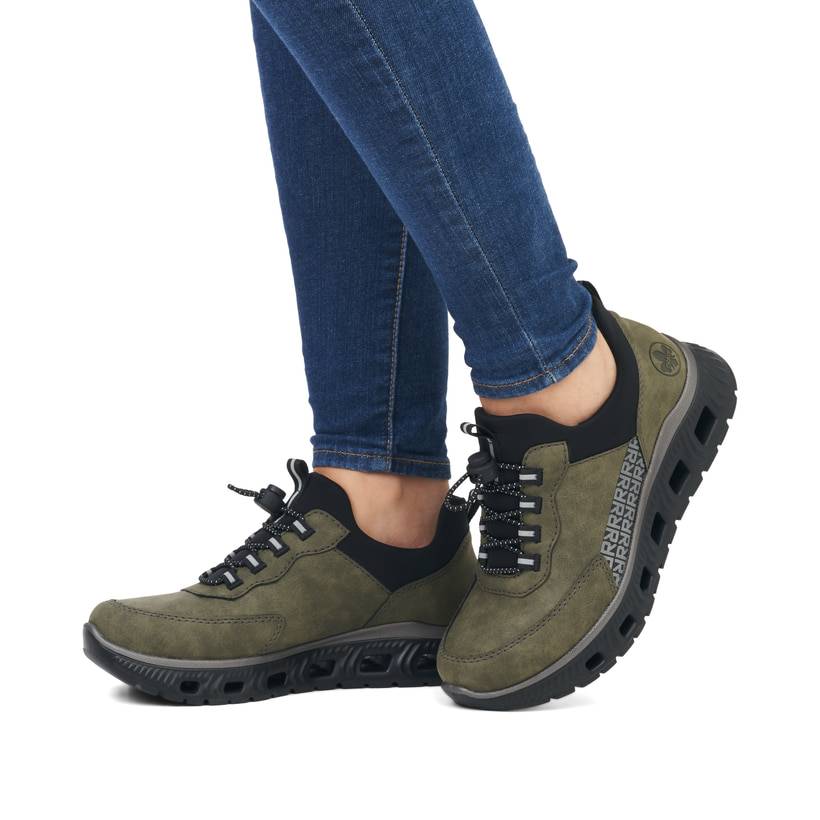 Rieker Artikelnummer M6058-54 Rieker Damen Slipper khaki-schwarz Auslauf