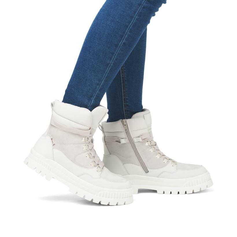 Rieker Artikelnummer W2171-80 Rieker Damen Schnürstiefel arktikgrau-cremeweiß Verkauf