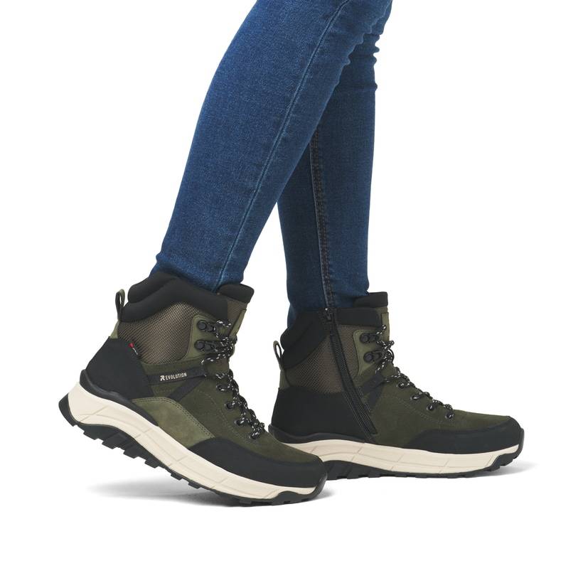 Rieker Artikelnummer W0072-54 Rieker Damen Schnürstiefel khaki-schwarz Schlussverkauf