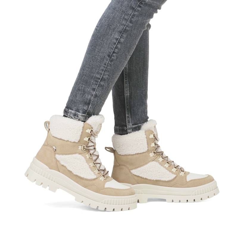 Rieker Artikelnummer W2173-62 Rieker Damen Schnürstiefel sandbeige-cremeweiß Günstiger Verkauf