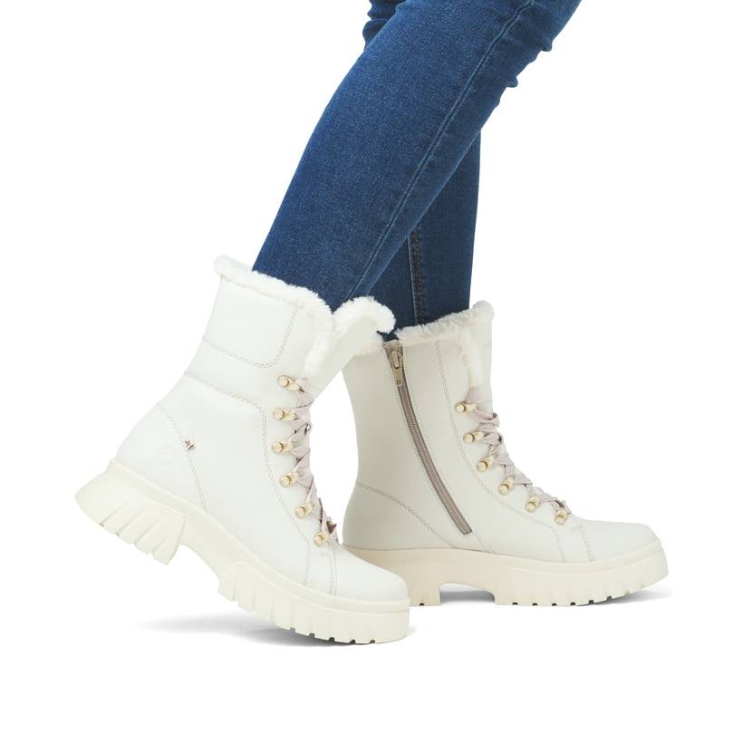 Rieker Artikelnummer W1874-80 Rieker Damen Schnürstiefel cremeweiß Auslauf
