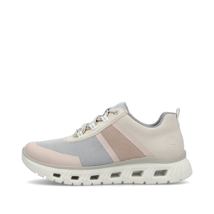 Rieker Artikelnummer M6006-90 Rieker Damen Sneaker Low hellbeige-pastellblau-rosa