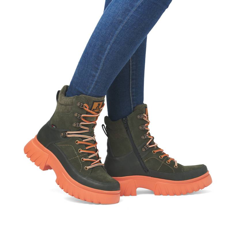 Rieker Artikelnummer W1871-54 Rieker Damen Schnürstiefel khaki-glutorange im Angebot
