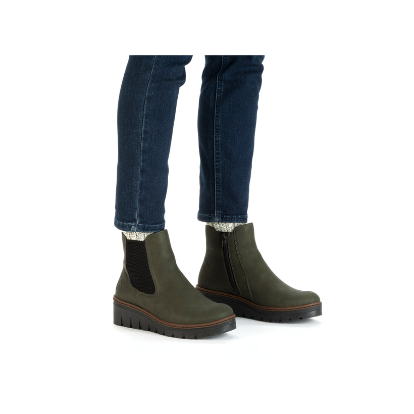 Rieker Artikelnummer X9172-54 Rieker Damen Chelsea Boots graugrün-schwarz Schlussverkauf