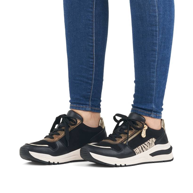 Rieker Artikelnummer M6616-00 Rieker Damen Sneaker Low urbanschwarz-gold-zebra Lagerräumung