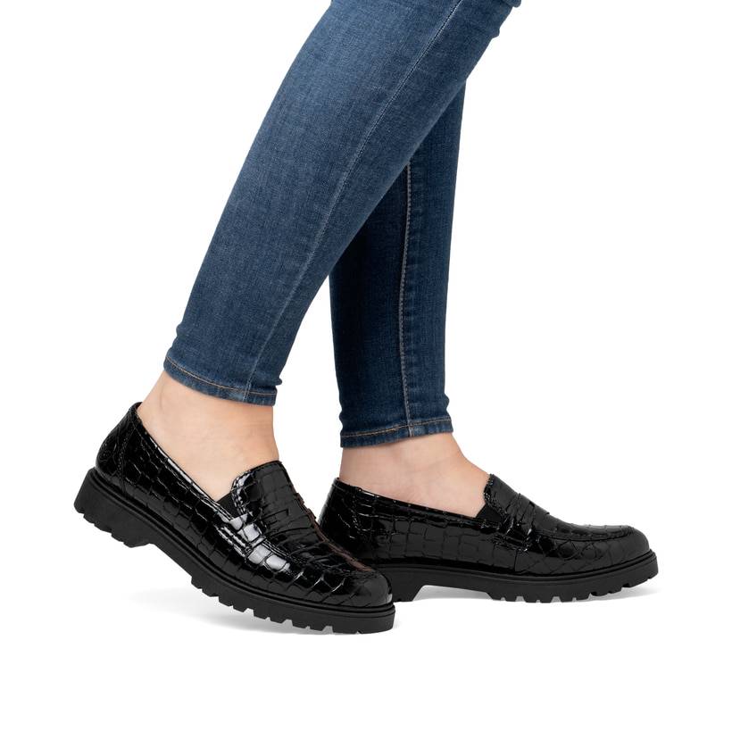 Rieker Artikelnummer 45560-03 Rieker Damen Slipper glanzschwarz Saisonschlussverkauf