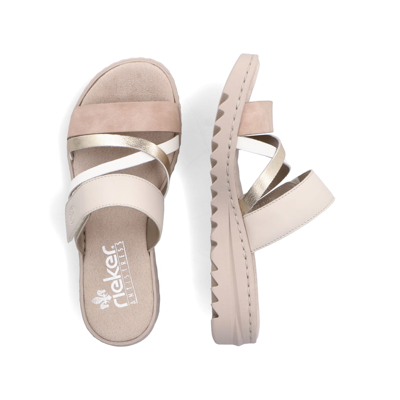 Rieker Artikelnummer V4652-90 Rieker Damen Pantoletten champagner-zartrosa Blitzangebot