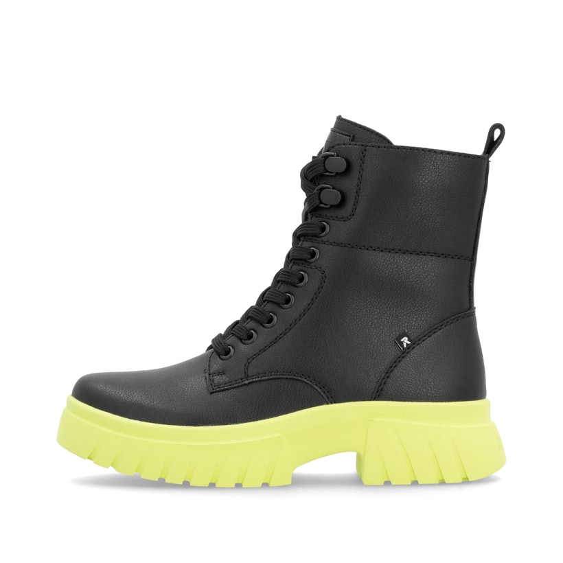 Rieker Artikelnummer W1870-01 Rieker Damen Schnürstiefel mattschwarz-neongrün