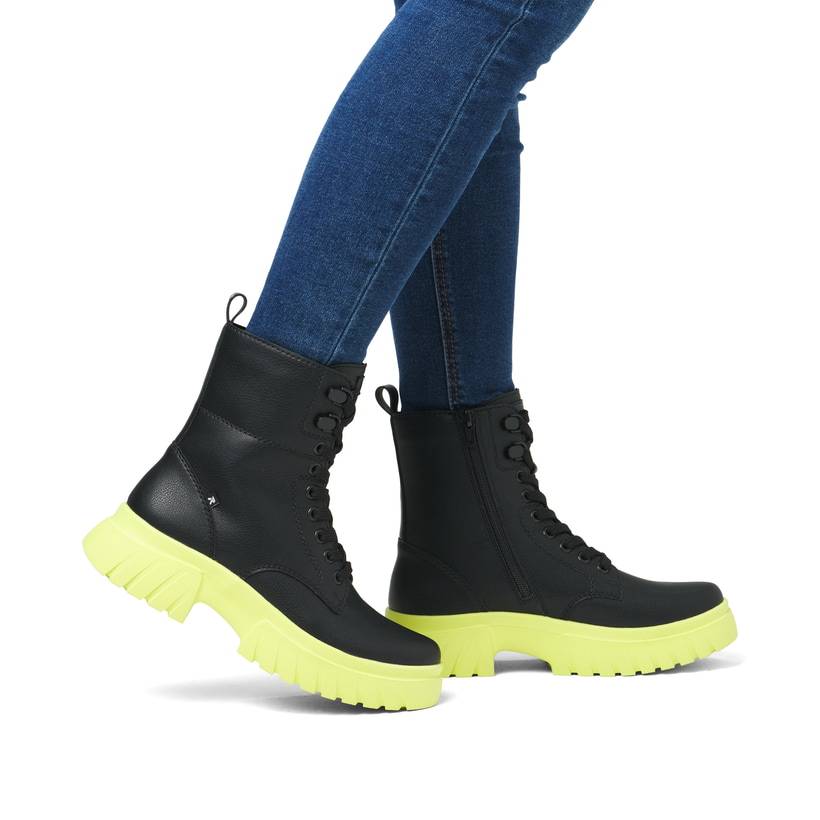 Rieker Artikelnummer W1870-01 Rieker Damen Schnürstiefel mattschwarz-neongrün Meist gekauft