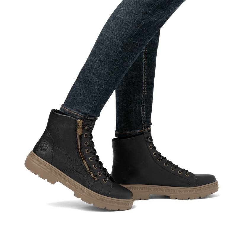 Rieker Artikelnummer N0031-00 Rieker Damen Schnürstiefel asphaltschwarz Rabatt