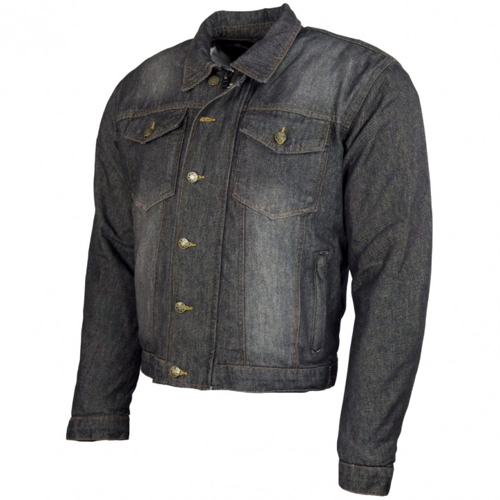 Roleff RO1514w - Schwarz/Power-Used - Klassische Jeans Motorradjacke mit Aramidverstärkung