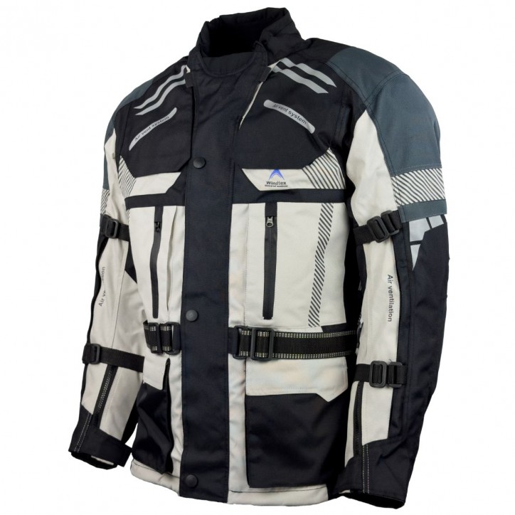 Roleff RO775 - Helle Motorrad- Tourenjacke in Schwarz/Grau
