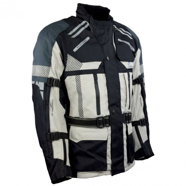 Roleff RO775 - Helle Motorrad- Tourenjacke in Schwarz/Grau im Angebot