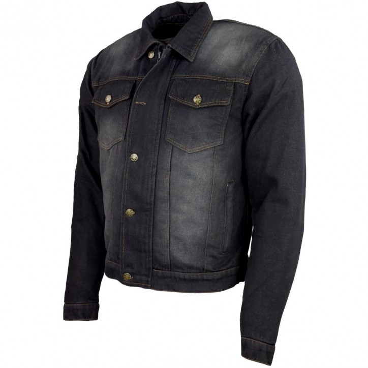 Roleff RO1514 - Schwarz/Stonewashed - Klassische Jeans Motorradjacke mit Aramidverstärkung