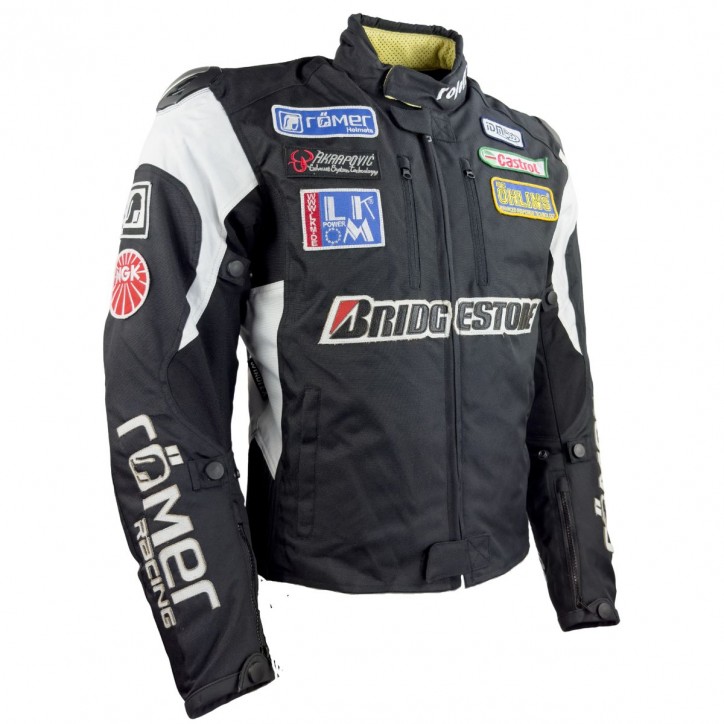 Roleff RO758 - Schwarz Weiße Motorradjacke mit Sponsorenaufnähern Meist gekauft