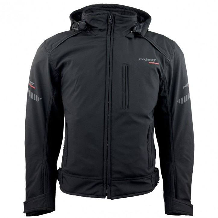 Roleff RO1513 - Schwarze Softshell Motorradjacke mit Hoodie Blitzverkäufe