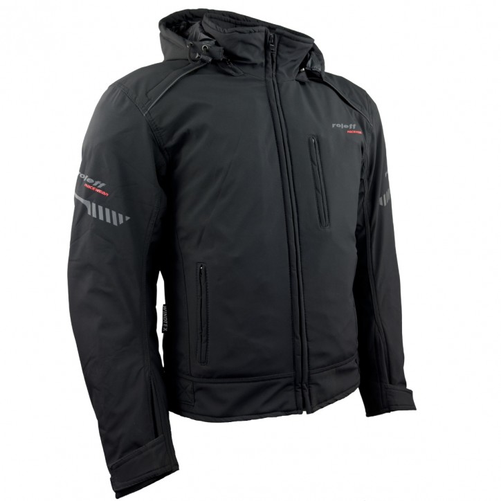 Roleff RO1513 - Schwarze Softshell Motorradjacke mit Hoodie Blitzverkäufe