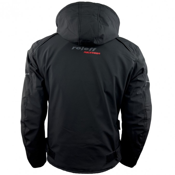 Roleff RO1513 - Schwarze Softshell Motorradjacke mit Hoodie Blitzverkäufe