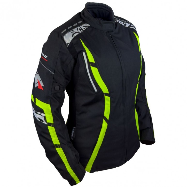Roleff RO15092 - Motorradjacke für Damen in Schwarz / Neongelb Schlussverkauf