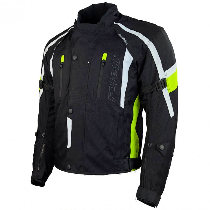 Roleff RO15043 - Kurze Motorradjacke in Schwarz / Neongelb