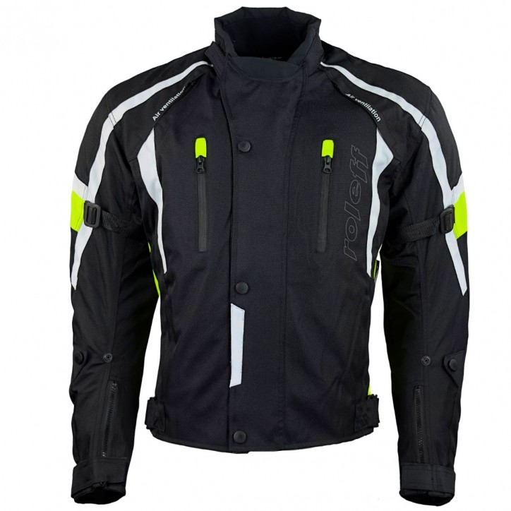 Roleff RO15043 - Kurze Motorradjacke in Schwarz / Neongelb Fabrikverkauf