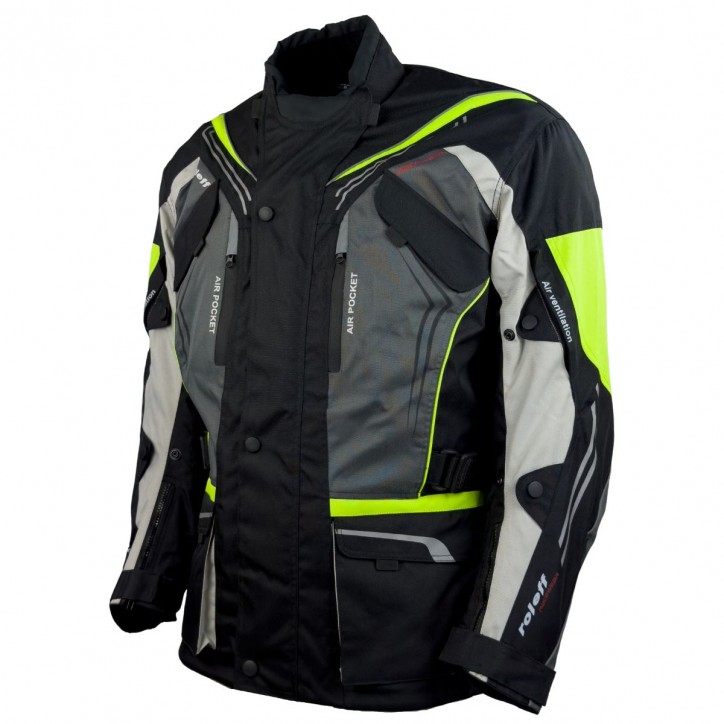 Roleff RO15113 - Motorradjacke in Schwarz / Grau / Weiß / Neongelb