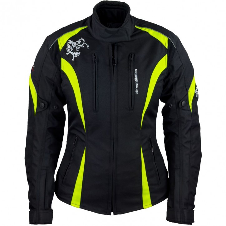 Roleff RO1502 - Motorradjacke für Damen in Schwarz / Neongelb Outlet