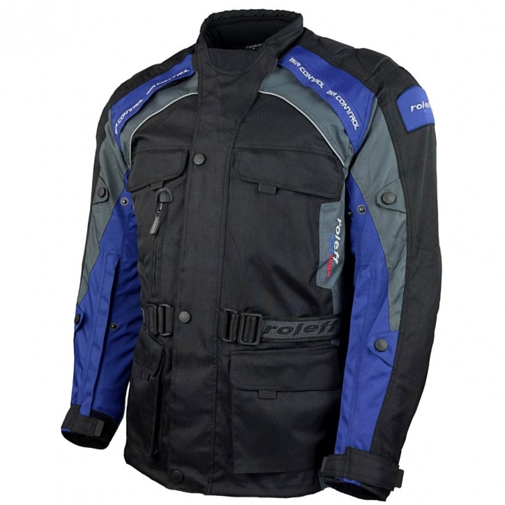 Roleff RO783 - Motorradjacke mit Wind-Tex® Klimamembrane - Belüftung - CE Protektoren - Schwarz / Blau