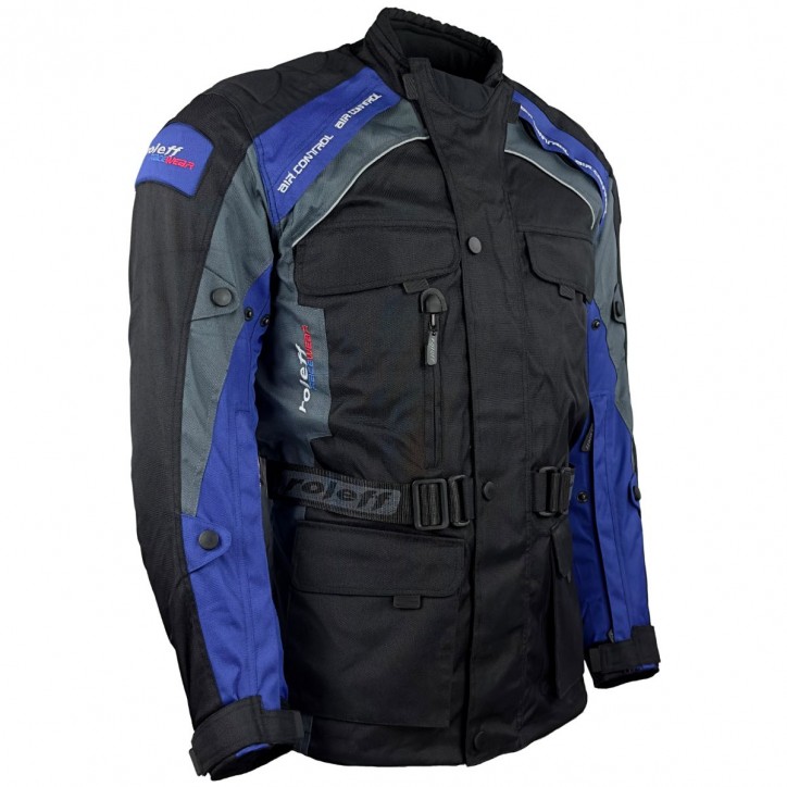 Roleff RO783 - Motorradjacke mit Wind-Tex® Klimamembrane - Belüftung - CE Protektoren - Schwarz / Blau Hotsell