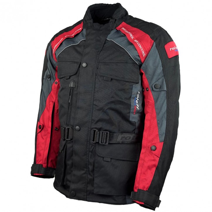 Roleff RO782 - Motorradjacke mit Wind-Tex® Klimamembrane - Belüftung - CE Protektoren - Schwarz / Rot