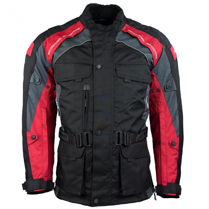 Roleff RO782 - Motorradjacke mit Wind-Tex® Klimamembrane - Belüftung - CE Protektoren - Schwarz / Rot im Angebot