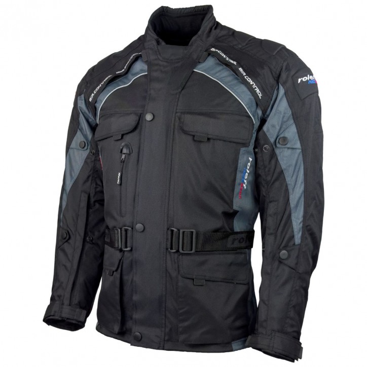Roleff RO781 - Motorradjacke mit Wind-Tex® Klimamembrane - Belüftung - CE Protektoren - Schwarz / Grau