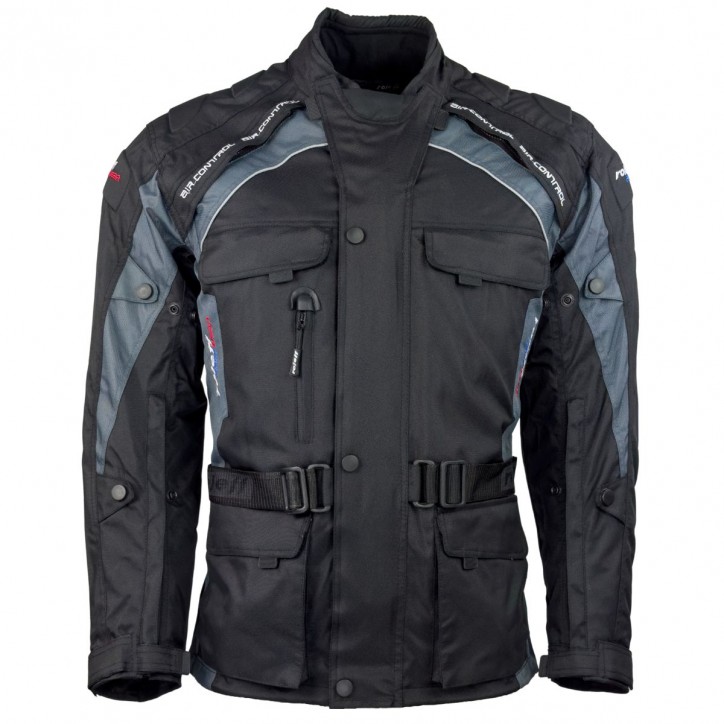 Roleff RO781 - Motorradjacke mit Wind-Tex® Klimamembrane - Belüftung - CE Protektoren - Schwarz / Grau Schlussverkauf