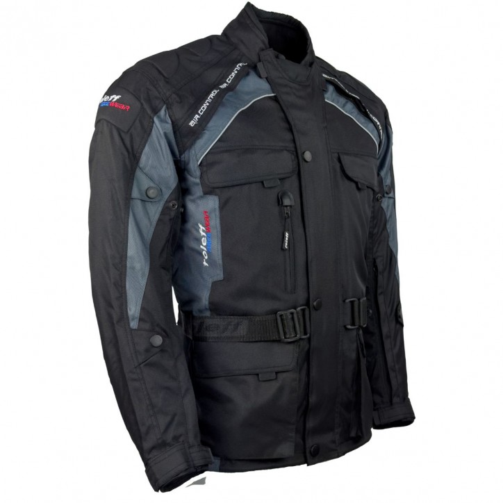 Roleff RO781 - Motorradjacke mit Wind-Tex® Klimamembrane - Belüftung - CE Protektoren - Schwarz / Grau Schlussverkauf