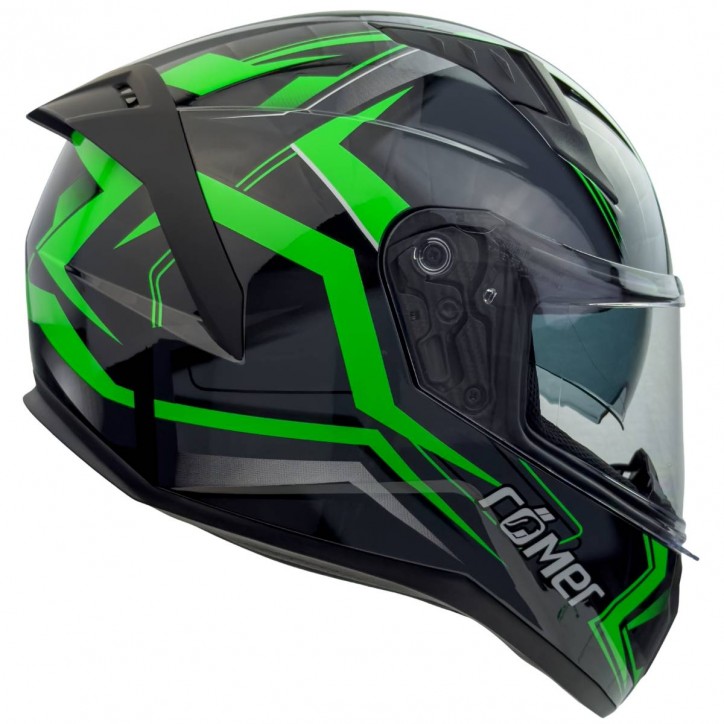 Roleff RO202215 - Integralhelm mit Sonnenvisier, grün glänzend Fabrikverkauf