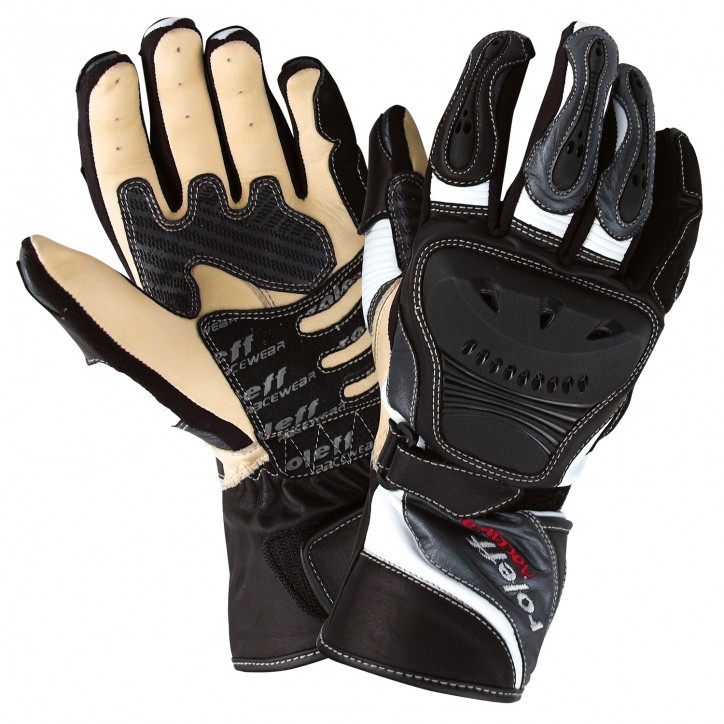 Roleff RO86 - Schwarz/Weisse Motorradhandschuhe aus Leder