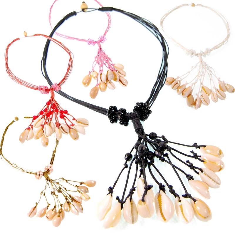 Seestern Sportswear Seestern Halskette exotischer Modeschmuck mit Kauri Muscheln & Knopfverschluß