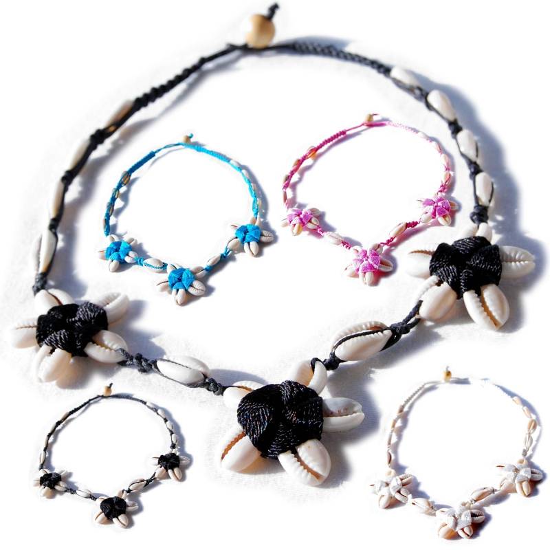 Seestern Sportswear Seestern Halskette Modeschmuck aus Kauri Muscheln & geflochtenem Halsband/120
