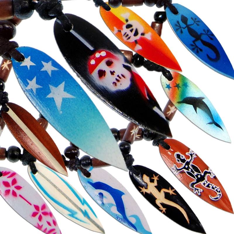Seestern Sportswear Seestern Halskette Modeschmuck mit Surfboard Holz Anhänger variables Halsband