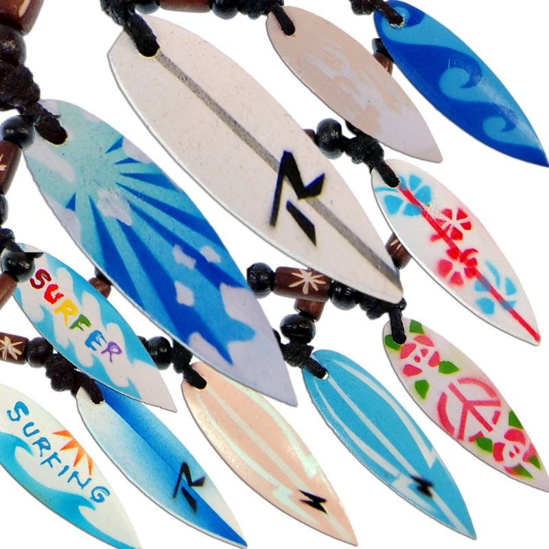 Seestern Sportswear Seestern Halskette Modeschmuck mit Surfboard Holz Anhänger variables Halsband