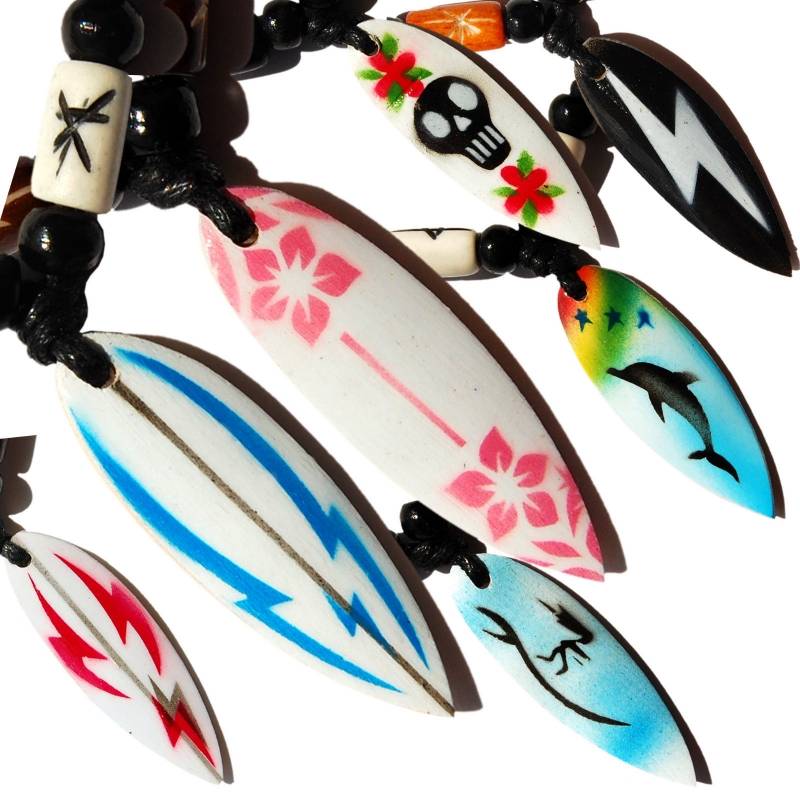 Seestern Sportswear Seestern Halskette Modeschmuck mit Surfboard Holz Anhänger variables Halsband