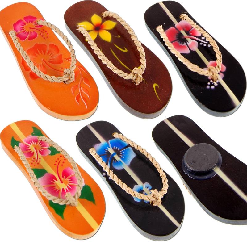 Seestern Sportswear Deko Holz Sandalen Zehentrenner Kühlschrank Magnet 8 cm Airbrush Hibiskusblumen /1481-85