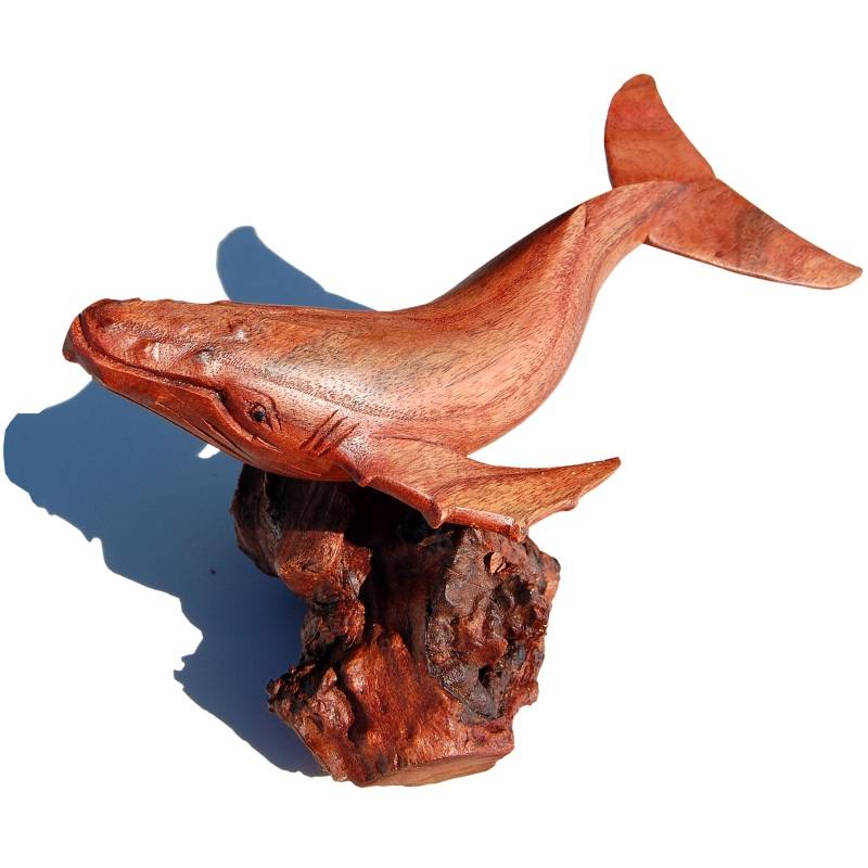 Seestern Sportswear Naturalistische Holzschnitzkunst von Bali Buckelwal Wal 29 x 12 x 17 cm /2081